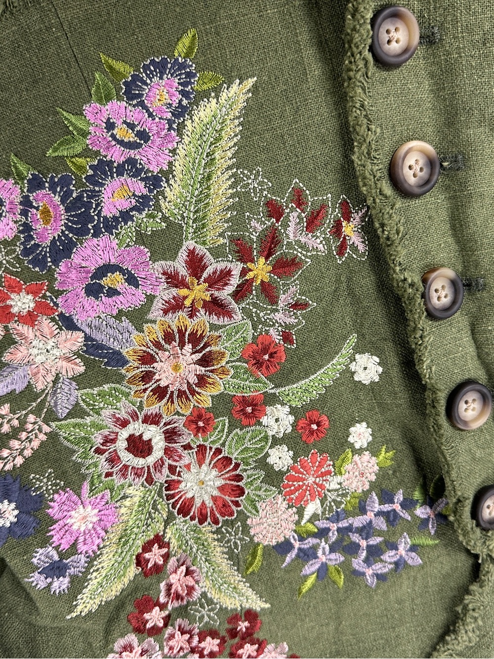 Sundance Olive Green Embroidered Floral Jacket - Picture 2 of 6